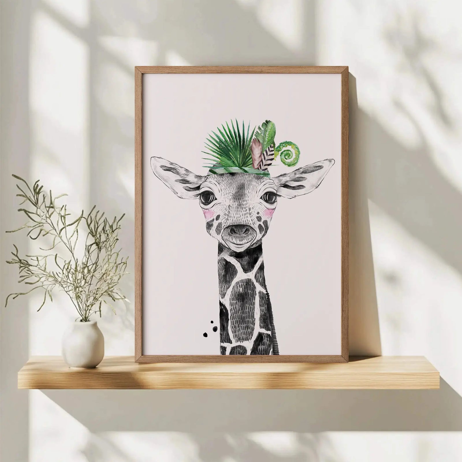Safari giraffe kids print in soft illustrated style