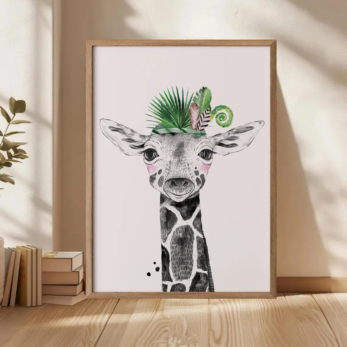 Safari giraffe kids print in soft illustrated style