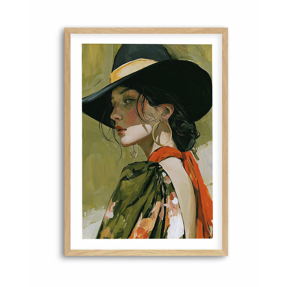 Western woman portrait print in earthy boho tones
