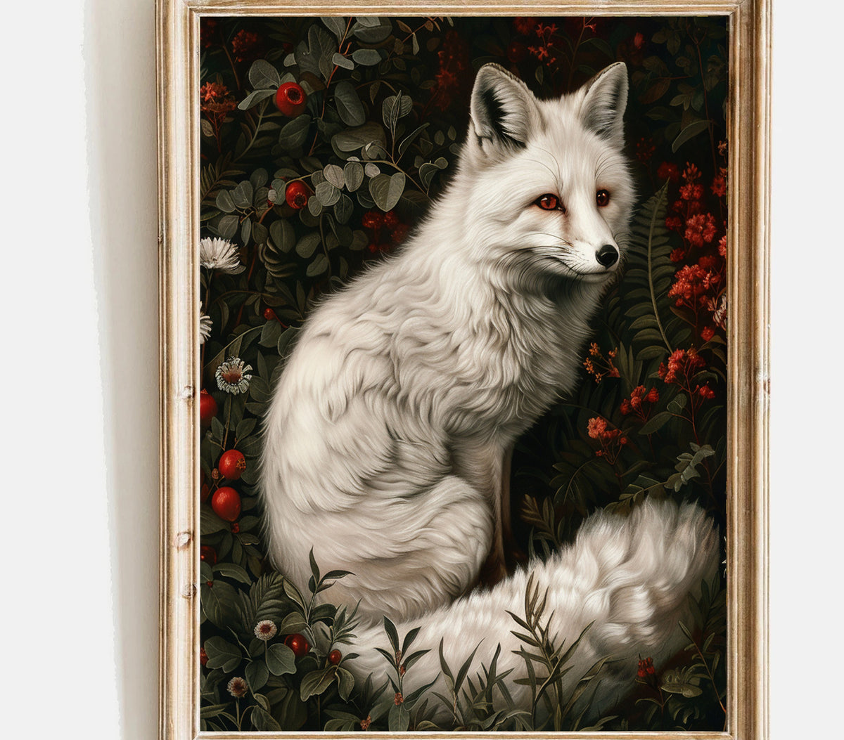 Vintage White Fox Print, Woodland Wall Art