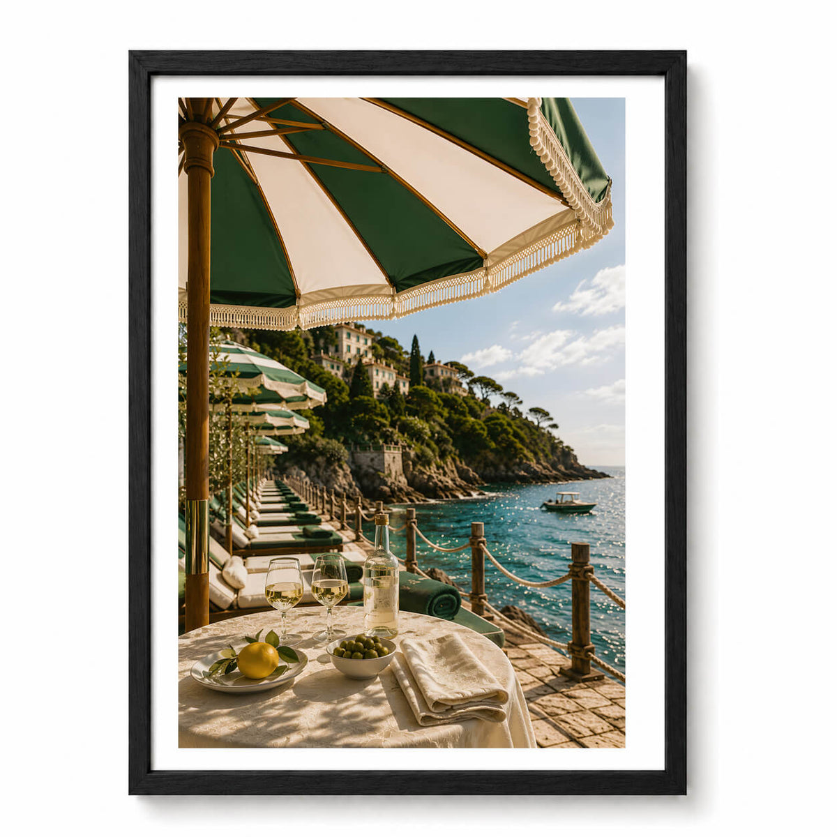 Mediterranean Beach Club Wall Art | Italian Riviera Coastal Print | Luxury Seaside Umbrellas | Amalfi Coast Wall Decor