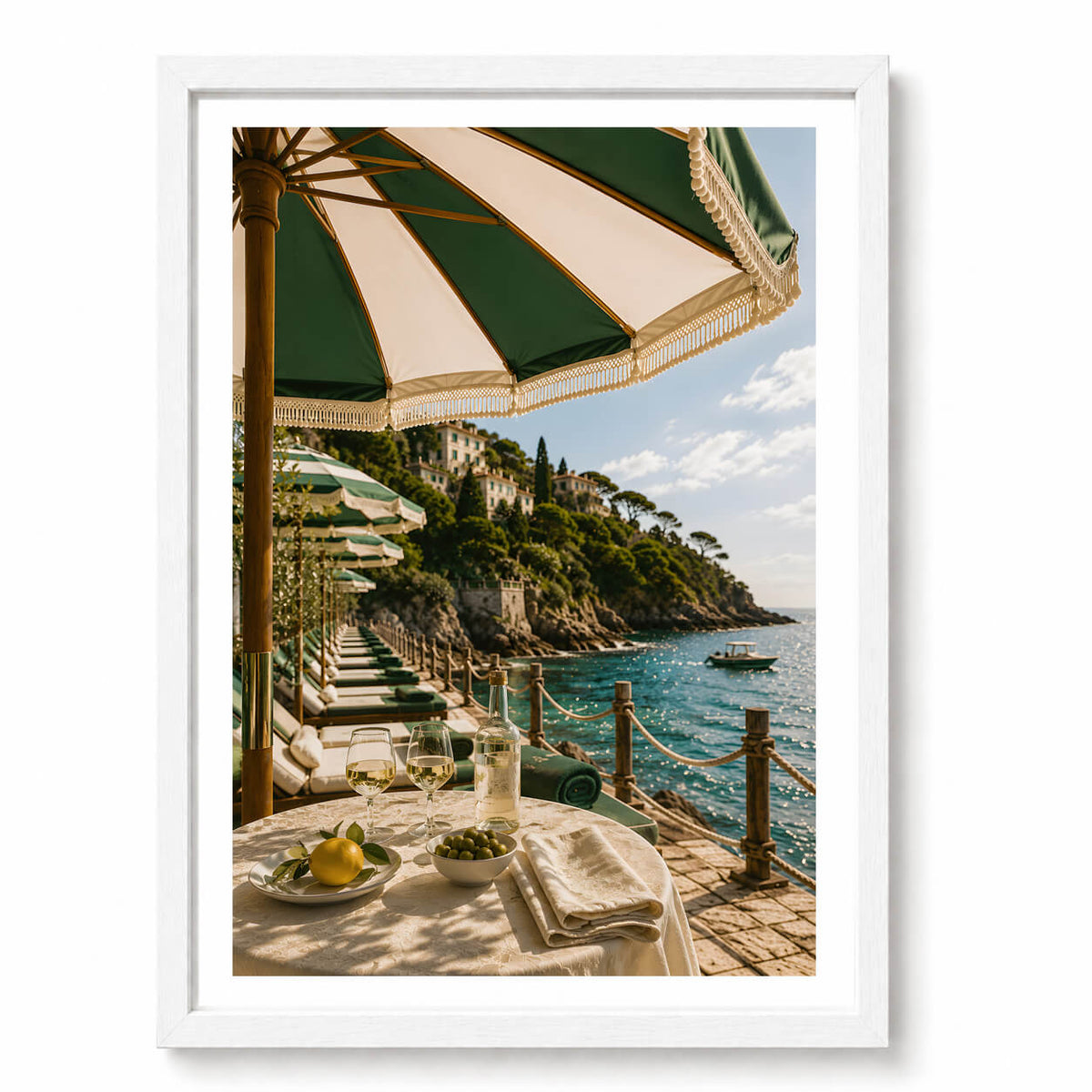 Italian coastline, this artwork captures the relaxed sophistication of a summer on the Italian Riviera.