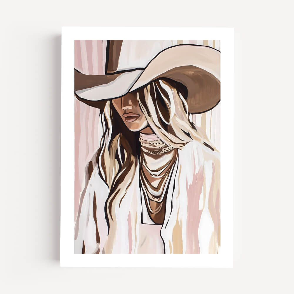 neutral toned cowgirl art print boho western wall decor