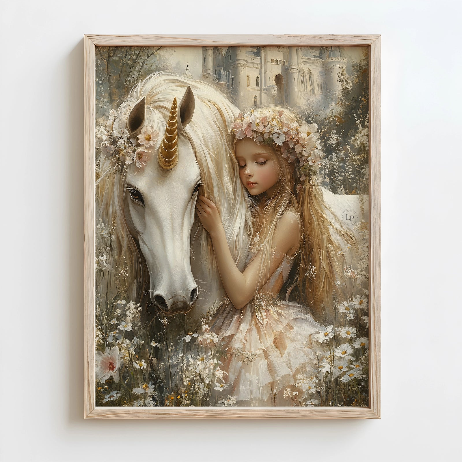 unicorn wall art prints for girls bedroom in creamy pastel colours