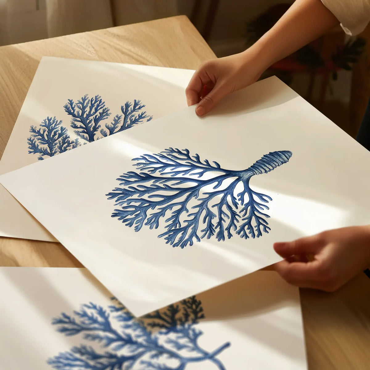 Ocean inspired coral wall art in blue tones