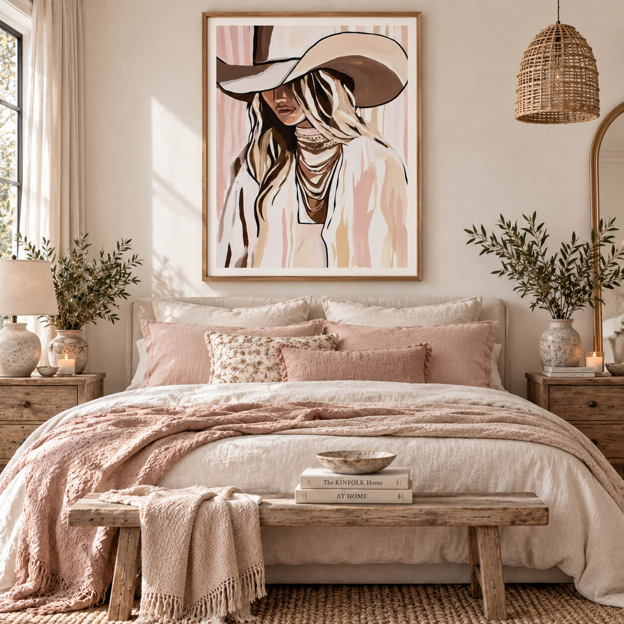 pink and beige choocolate brown modern cowgirl print hat and scarf