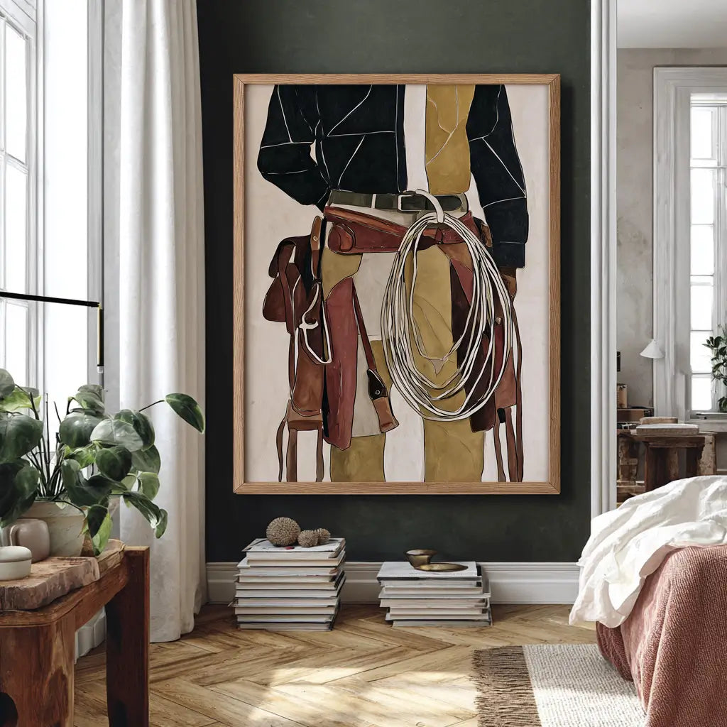 Western cowboy silhouette wall art print in neutral tones for rustic or modern décor