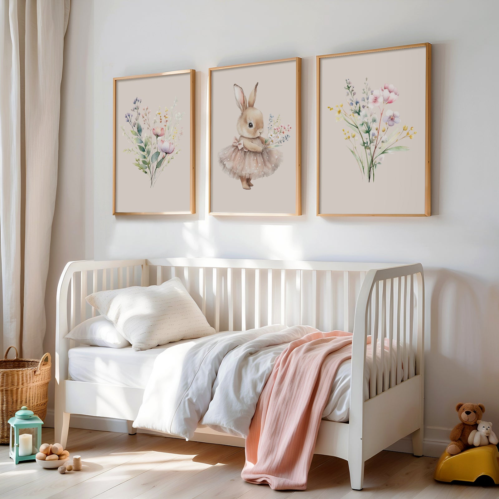 whimsical bunny nursery wall art set of three