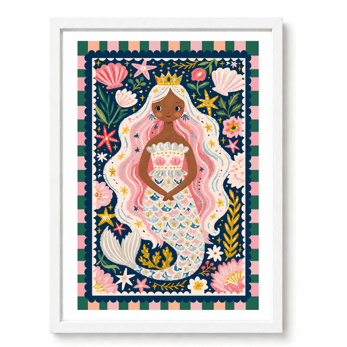 Mermaid Princess wall art in white frame