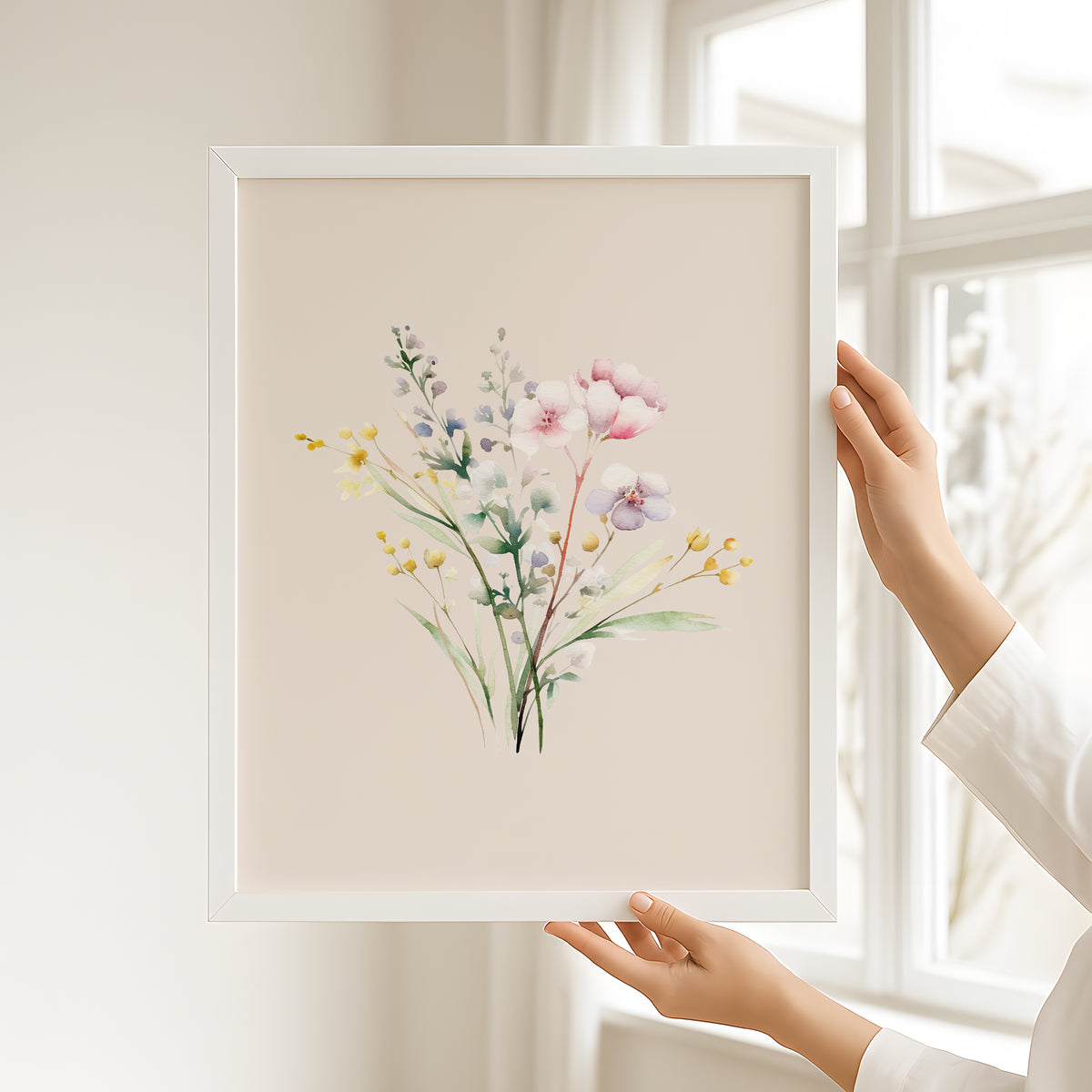 floral wall art-srping wildflowers on beige background