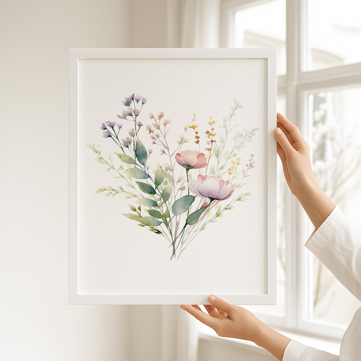 aby girl nursery wall decor set showing pastel bunny illustration with floral companion prints