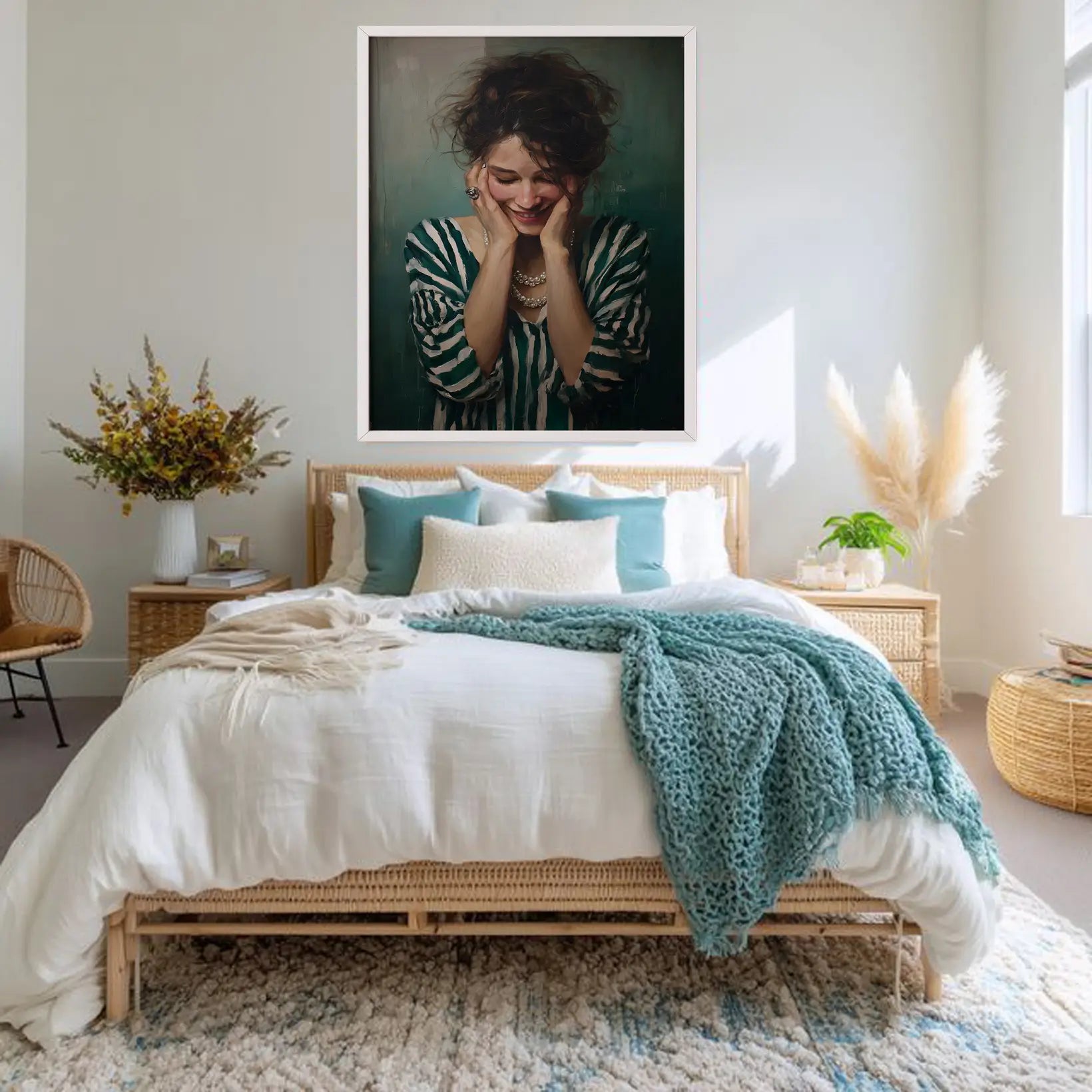 This woman portrait art print features bold emerald green tones in a modern, contemporary style. Perfect as a wall art poster for living rooms, bedrooms, offices, or creative spaces,