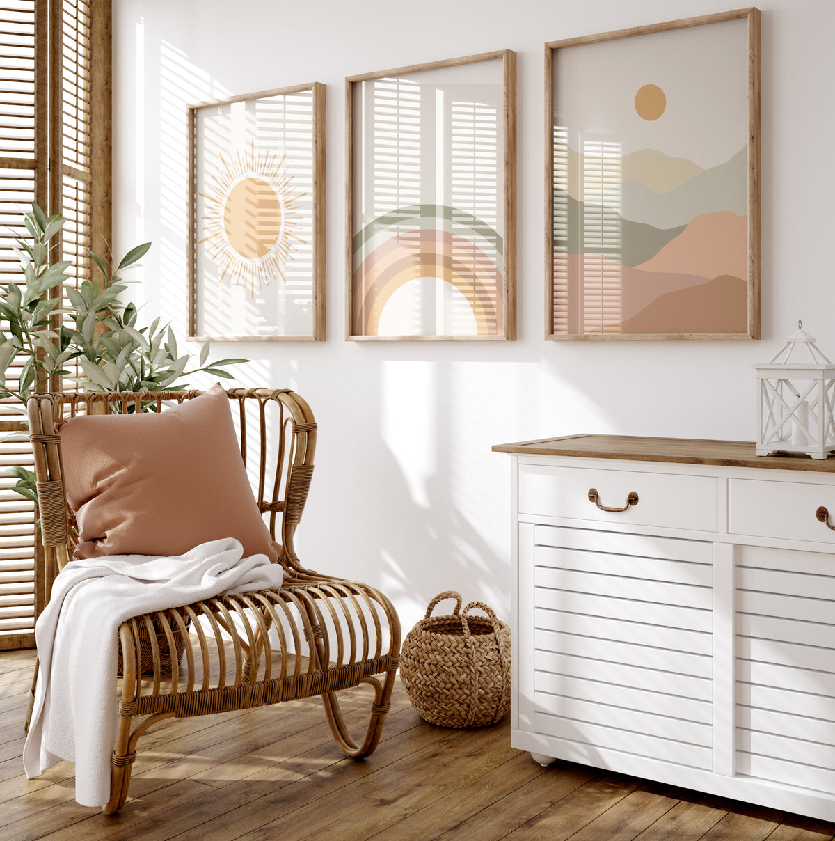 Boho Sun Moon Rainbow Nursery Kid  Prints