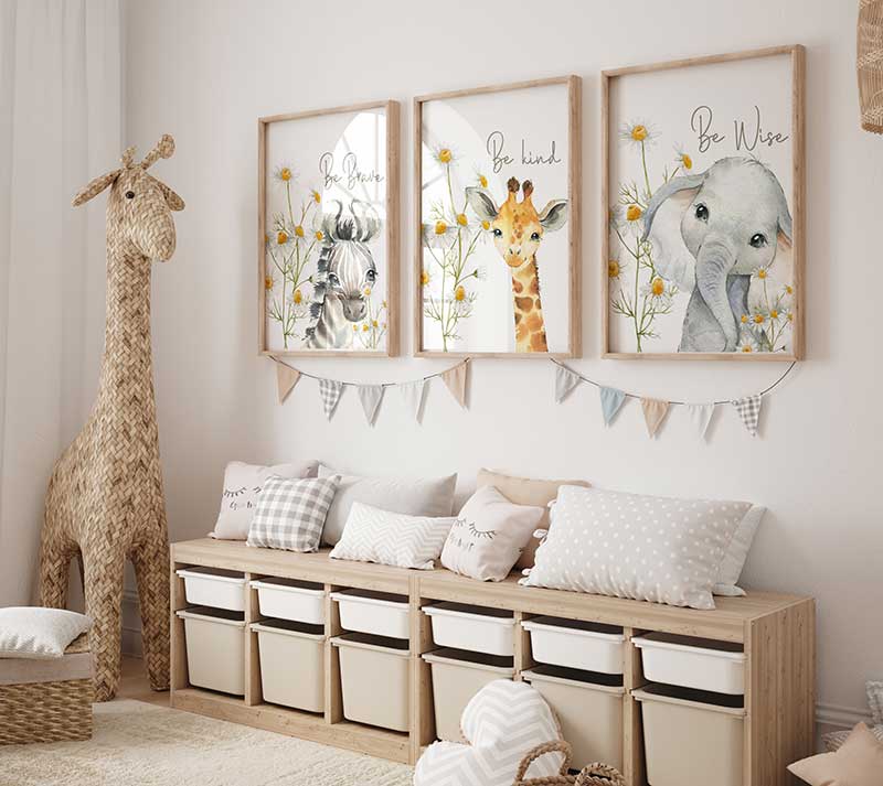 Girls Safari Baby Animal Nursery wall prints