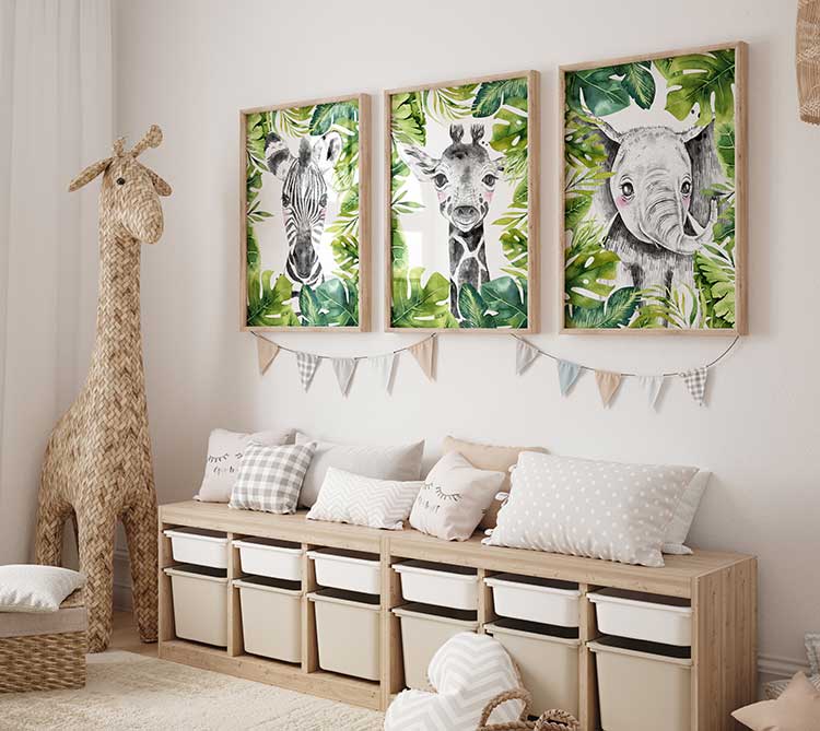 Safari Tropical Animal Nursery Wall Prints